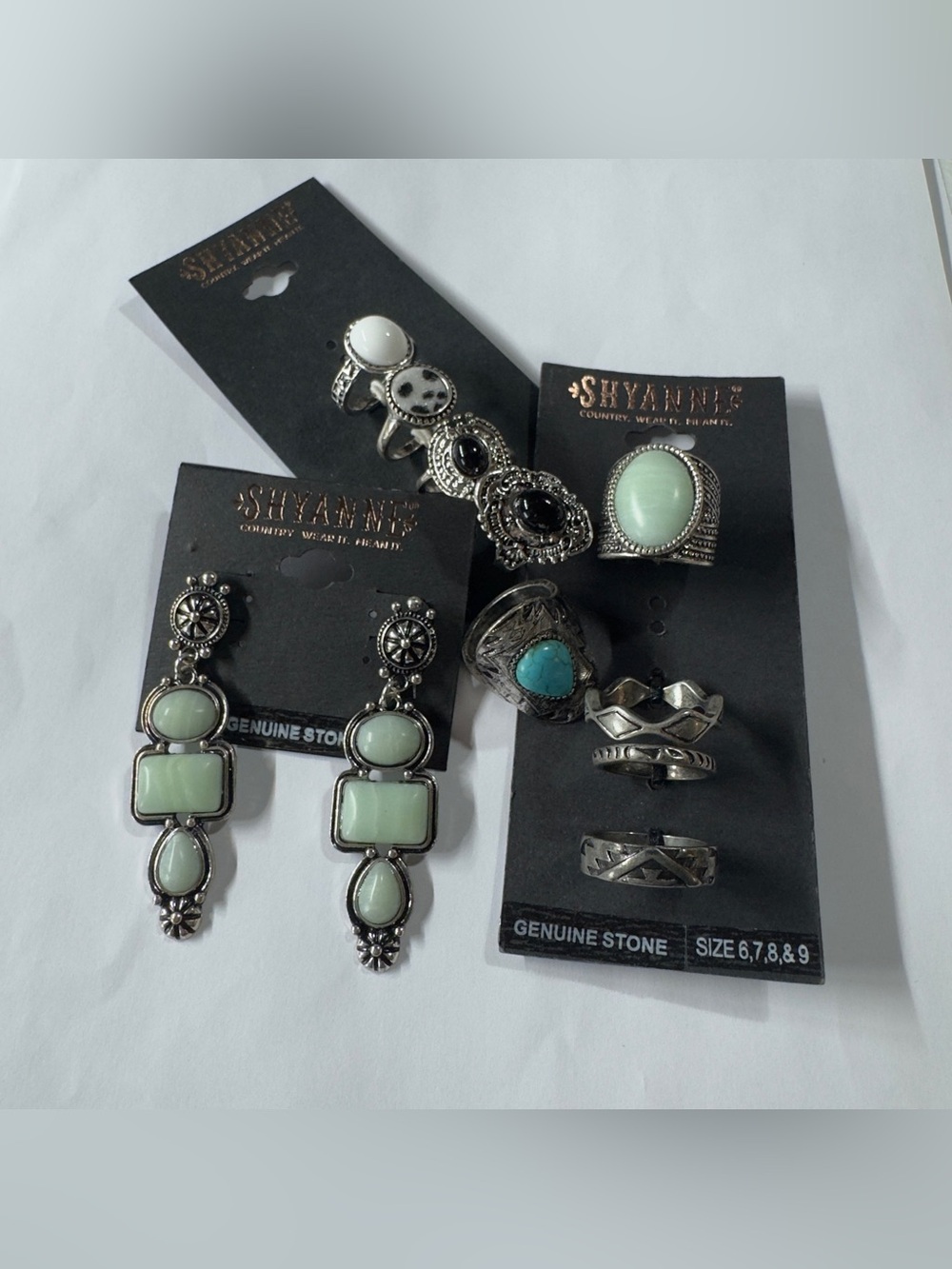 Shyanne Pale Mint Stone Ring and Earring Set/ Ring size 6, 7, 8 & 9